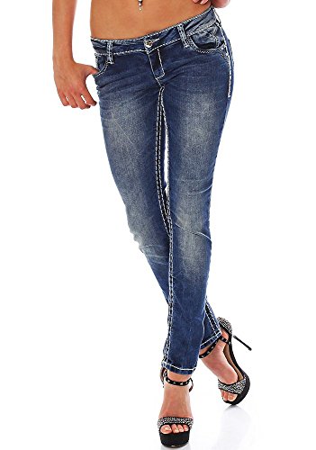 Cipo & Baxx Damen Jeans Hose Slim Fit Nahtdesign Pants Straight Fit CBW-0639 Blau W29 L34 von Cipo & Baxx