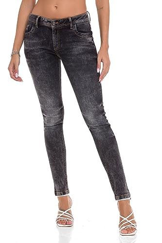 Cipo & Baxx Damen Jeans WD443 Anthrazit - Slim Fit Straight Uni Look Jeans Hose - Schlichtes Design, Atemberaubender Look, Angenehmes Gefühl - WD443 Anthrazit W26-L32 von Cipo & Baxx
