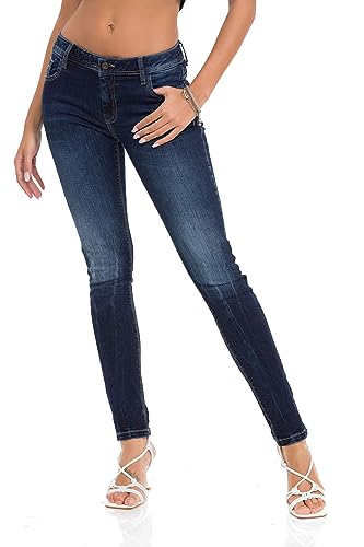 Cipo & Baxx Damen Jeans WD443 Dunkelblau - Slim Fit Straight Uni Look Jeans Hose - Schlichtes Design, Atemberaubender Look, Angenehmes Gefühl - 98% Baumwolle 2% Elastan - WD443 Dunkelblau W27-L32 von Cipo & Baxx