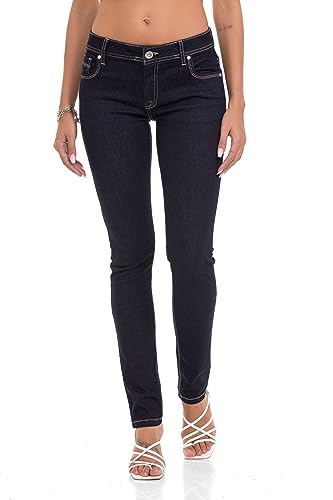 Cipo & Baxx Damen Jeans Hose Slim Fit Straight Denim Pants WD443 Navyblue W28 L34 von Cipo & Baxx