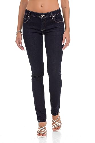 Cipo & Baxx Damen Jeans WD443 Marineblau - Slim Fit Straight Uni Look Jeans Hose - Schlichtes Design, Atemberaubender Look, Angenehmes Gefühl - 98% Baumwolle 2% Elastan - WD443 Marineblau W32-L34 von Cipo & Baxx