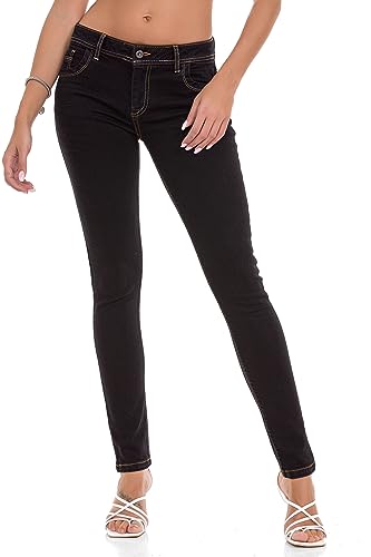 Cipo & Baxx Damen Jeans WD443 Schwarz - Slim Fit Straight Uni Look Jeans Hose - Schlichtes Design, Atemberaubender Look, Angenehmes Gefühl - WD443 Schwarz W28-L32 von Cipo & Baxx