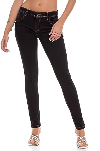 Cipo & Baxx Damen Jeans Hose Slim Fit Straight Denim Pants WD443 Schwarz W29 L34 von Cipo & Baxx