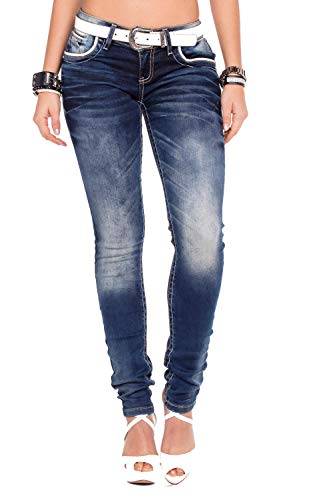 Cipo & Baxx Damen Jeans Hose Slim Fit Ziernähten Casual Denim Stonewashed Pants WD256 Blau W26 L32 von Cipo & Baxx