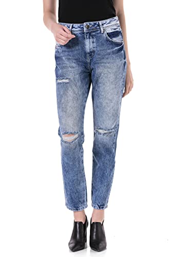 Cipo & Baxx Damen Jeans Hose Straight High-Waist Zerrissen Denim Pants WD447 Hellblau W32 L32 von Cipo & Baxx