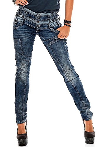 Cipo & Baxx Damen Jeans WD245 Dunkelblau - Slim Fit Straight Jeans Hose - Mit Dreifachbund, Atemberaubender Look, Angenehmes Gefühl - WD245 Dunkelblau W31-L32 von Cipo & Baxx