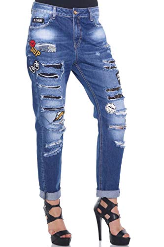 Cipo & Baxx Damen Jeans Jeanshose Denim Slim Fit Used Destroyed Patches Pants WD298 Blau W26 L32 von Cipo & Baxx