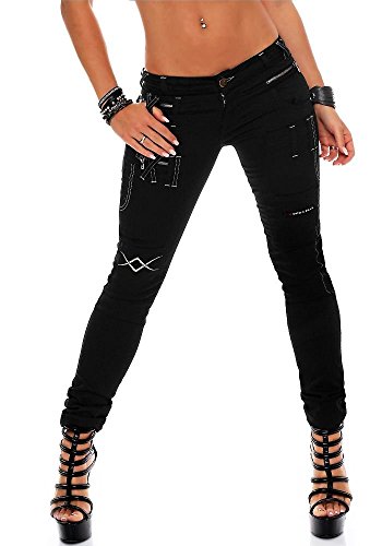 Cipo & Baxx Damen Jeans WD228 Schwarz - Slim Fit Straight Jeans Hose - Mit doppeltem Bund, Atemberaubender Look, Angenehmes Gefühl - WD228 Schwarz W27-L34 von Cipo & Baxx