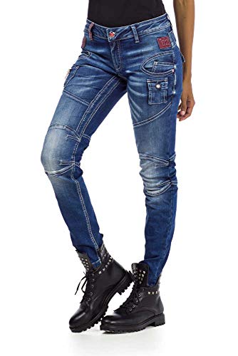 Cipo & Baxx Damen Jeans WD358 Blau - Slim Fit Straight Jeans - Mit Modischen Ziernähten, Casual Look & angenehmes Gefühl - WD358 Blau W29-L34 von Cipo & Baxx