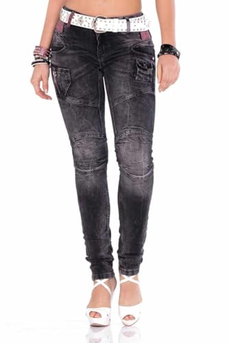Cipo & Baxx Damen Jeans WD358 Schwarz - Slim Fit Straight Jeans - Mit Modischen Ziernähten, Casual Look & angenehmes Gefühl - WD358 Schwarz W28-L34 von Cipo & Baxx