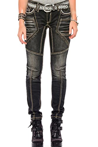Cipo & Baxx Damen Jeans WD382 Schwarz - Slim Fit Straight Jeans Hose - Mit Extravagantem Nahtdesign, Atemberaubender Casual Look, Angenehmes Gefühl - WD382 Schwarz W29-L34 von Cipo & Baxx