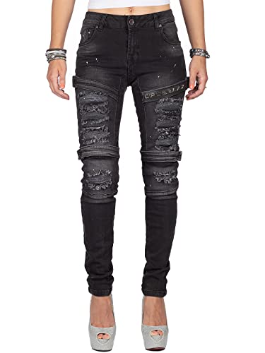 Cipo & Baxx Damen Jeans WD383-bans Schwarz W26/L32 von Cipo & Baxx