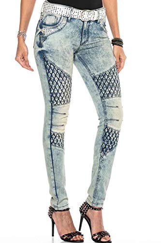 Cipo & Baxx Damen Jeanshose Denim Slim Fit Applikationen Design Denim Pants Jeans Hose WD410 Blau W30 L32 von Cipo & Baxx