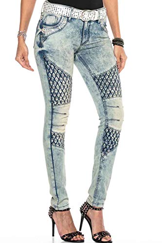 Cipo & Baxx Damen Jeanshose Denim Slim Fit Applikationen Design Denim Pants Jeans Hose WD410 Blau W32 L34 von Cipo & Baxx