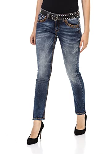 Cipo & Baxx Damen Jeanshose Denim Slim Fit Kontrastnähte Pants Jeans WD464 Blau W29 L32 von Cipo & Baxx