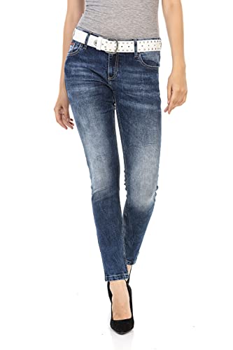 Cipo & Baxx Damen Jeans WD461 Blau - Slim Fit Straight Lässigen Used-Look Jeans Hose - Schlichtes Design, Atemberaubender Look, Angenehmes Gefühl - WD461 Blau W29-L34 von Cipo & Baxx