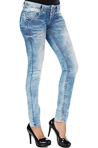 Cipo & Baxx Damen Jeans CBW-0347A Blau - Regular Fit Straight Jeans Hose - Raffiniertes Design, Atemberaubender Look, Angenehmes Gefühl - CBW-0347A Blau W30-L34 von Cipo & Baxx