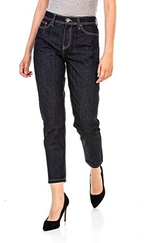 Cipo & Baxx Damen Jeanshose Pants Basic Nähte Knöchellänge Straight Fit Regular WD450 Dunkelblau W30 L32 von Cipo & Baxx