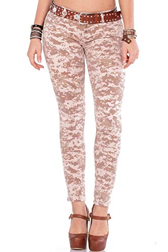 Cipo & Baxx Damen Jeans CBW-0521 Beige - Slim Fit Straight Jeans Hose - Camouflage Design, Atemberaubender Look, Angenehmes Gefühl - CBW-0521 Beige W31-L34 von Cipo & Baxx