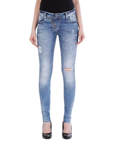 Cipo & Baxx Damen Jeanshose Pants Freizeit Slim Fit Used Baumwolle WD214 Blau W27 L34 von Cipo & Baxx
