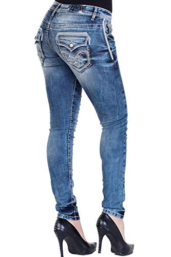 Cipo & Baxx Damen Jeanshose Slim Fit 5-Pocket Denim Used Jeans Pants Skinny WD240 Blau W32 L32 von Cipo & Baxx