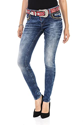 Cipo & Baxx Damen Jeanshose Stickerei Denim Slim Fit Nieten Pants Jeans WD466 Blau W26 L34 von Cipo & Baxx