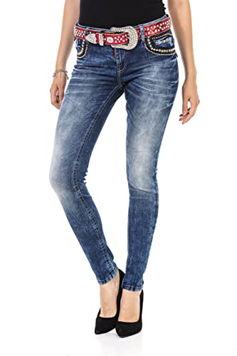 Cipo & Baxx Damen Jeanshose Stickerei Denim Slim Fit Nieten Pants Jeans WD466 Blau W27 L32 von Cipo & Baxx
