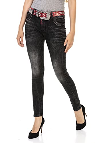 Cipo & Baxx Damen Jeanshose Stickerei Denim Slim Fit Nieten Pants Jeans WD468 Schwarz W28 L32 von Cipo & Baxx