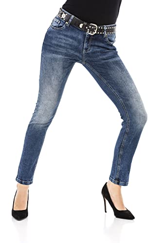 Cipo & Baxx Damen Jeanshose Straight Denim Slim Fit Flügelstickerei Pants Jeans WD471 Blau W26 L34 von Cipo & Baxx