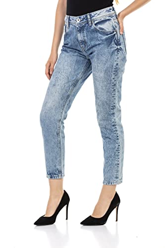Cipo & Baxx Damen Jeanshose Ultra High Waist Mom Ankle Straight Jeans Pants Denim WD454 Hellblau W29 L32 von Cipo & Baxx