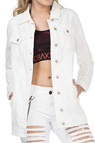 Cipo & Baxx Damen Jeansjacke Denim Weiß Modern Übergangsjacke Lang Weiß M von Cipo & Baxx