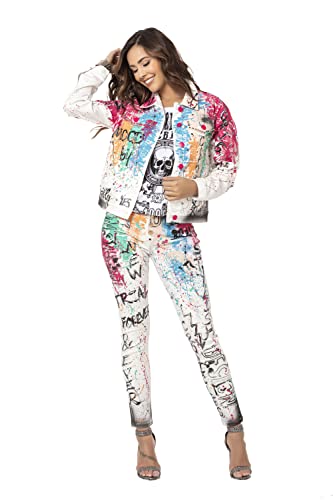 Cipo & Baxx Damen Jacke WJ196 Weiß – Bunte Jeansjacke im Modernen Streetwear Stil mit Knöpfen & Brusttaschen – Auffällige Übergangsjacke für Freizeit, Alltag & Party - WJ196 Weiß XL von Cipo & Baxx