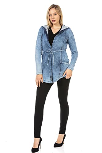 Cipo & Baxx Damen Jeansjacke Kurzmantel Kapuze Übergangsjacke Jacke Denim WJ115 Indigo S von Cipo & Baxx