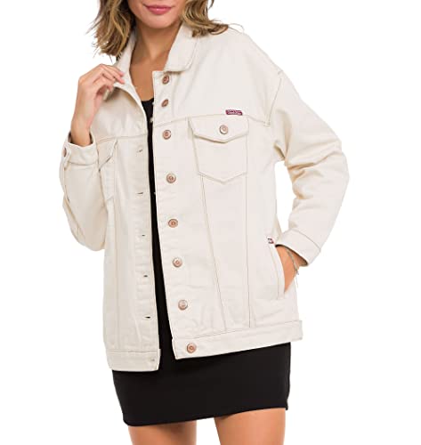 Cipo & Baxx Damen Jacke WJ211 Beige – Klassische Jeansjacke im Modernen Casual Streetwear Look mit Knopfleiste & Brusttaschen – Vielseitige Übergangsjacke für Alltag & Freizeit - WJ211 Beige L von Cipo & Baxx