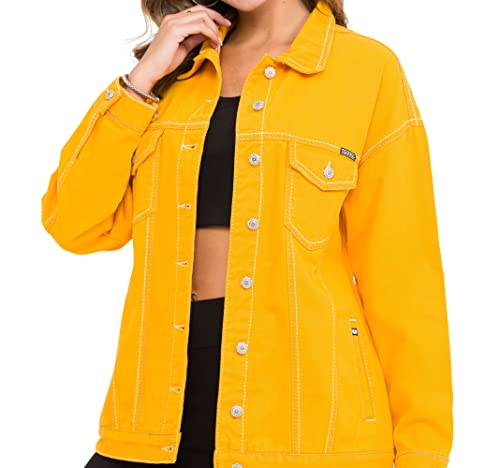 Cipo & Baxx Damen Jacke WJ211 Gelb – Klassische Jeansjacke im Modernen Casual Streetwear Look mit Knopfleiste & Brusttaschen – Vielseitige Übergangsjacke für Alltag & Freizeit - WJ211 Gelb L von Cipo & Baxx
