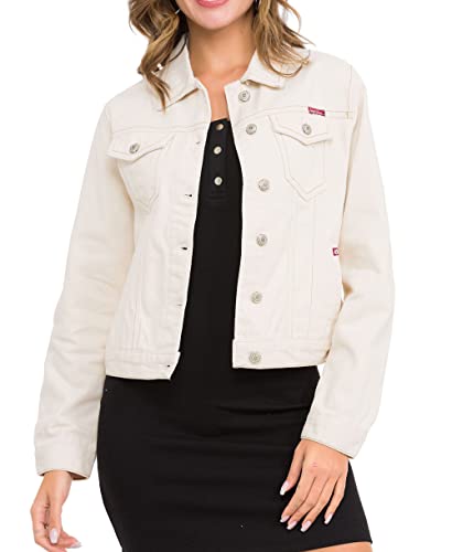 Cipo & Baxx Damen Jacke WJ212 Beige – Stylische Jeansjacke im Casual Streetwear Look mit Knopfleiste & Brusttaschen – Übergangsjacke für Alltag & Freizeit – WJ212 Beige XL von Cipo & Baxx