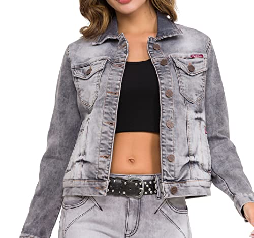 Cipo & Baxx Damen Jeansjacke Oversize Lang Denim Frezeitjacke WJ212 Grau L von Cipo & Baxx