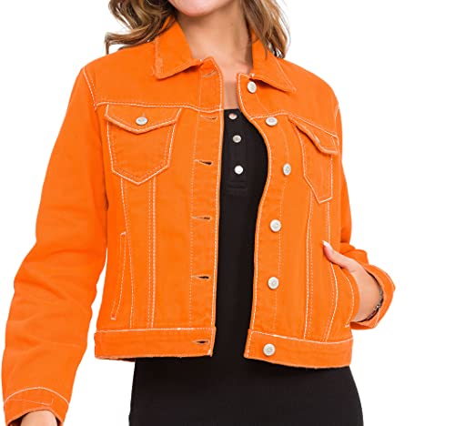 Cipo & Baxx Damen Jacke WJ212 Orange – Stylische Jeansjacke im Casual Streetwear Look mit Knopfleiste & Brusttaschen – Übergangsjacke für Alltag & Freizeit – WJ212 Orange XL von Cipo & Baxx