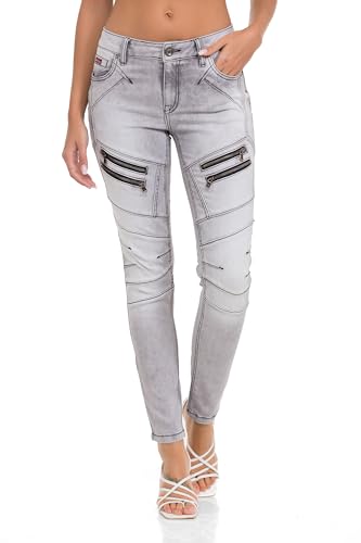 Cipo & Baxx Damen Jeansshose Slim Fit Casual Used Look Denim Jeans Hose Baumwolle WD501 Grau W32 L32 von Cipo & Baxx