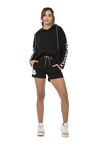 Cipo & Baxx Damen Jogging Suit Loungewear Bequem Shorts Suit Set Hoodie Kapuze WLK176 Schwarz M von Cipo & Baxx