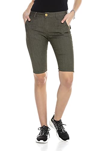Cipo & Baxx Damen Kurze Hose Bermuda Pants Freizeit Skinny-Fit Basic Jeans Shorts WK169 Khaki W29 von Cipo & Baxx