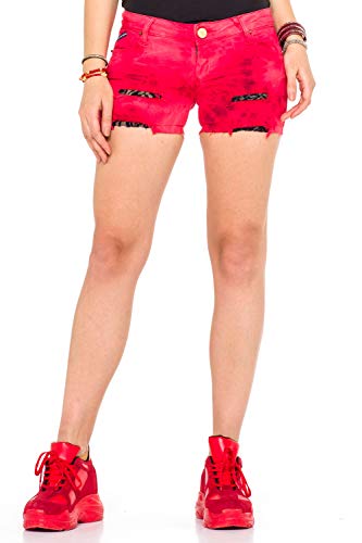 Cipo & Baxx Damen Kurze Hose Shorts Hotpants Destroyed Denim Spitze Jeansshorts CBW-0627 Rot 28 von Cipo & Baxx