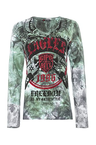 Cipo & Baxx Damen Sweatshirt Langarm WL291 Khaki – Stylischer Pullover mit Print & Verzierungen – Bequemer Alltags-Look für Freizeit, Schule & Streetwear Outfit - WL291 Khaki S von Cipo & Baxx