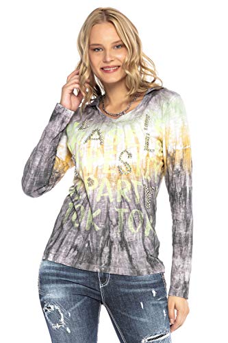 Cipo & Baxx Damen Langarmshirt Batik Look Print Sweatshirt Kapuze Shirt WL237 Anthracite S von Cipo & Baxx