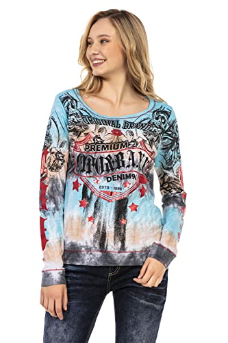 Cipo & Baxx Damen Langarmshirt Print Batik Design Longsleeve Sweater WL295 Blau S von Cipo & Baxx