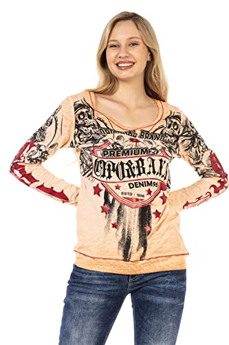 Cipo & Baxx Damen Langarmshirt Print Batik Design Longsleeve Sweater WL295 Salmon XL von Cipo & Baxx