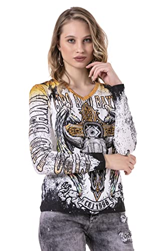 Cipo & Baxx Damen Langarmshirt Pullover V-Ausschnitt Print Longsleeve Sweatshirt WL292 Ecru S von Cipo & Baxx