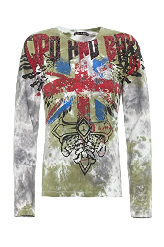 Cipo & Baxx Damen Sweatshirt Langarm WL282 Khaki – Stylischer Pullover mit Print & Verzierungen – Bequemer Alltags-Look für Freizeit, Schule & Streetwear Outfit - WL282 Khaki S von Cipo & Baxx