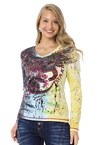 Cipo & Baxx Damen Langarmshirt Sweater V-Ausschnit Aufdruck Print Pullover Shirt WL339 Anthracite M von Cipo & Baxx