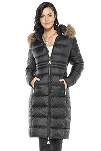 Cipo & Baxx Damen Mantel Winterjacke Steppjacke Parka Jacke mit Fellkapuze Lang Schwarz M von Cipo & Baxx